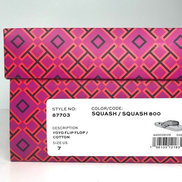 NIB Tory Burch Yo Yo Squash Orange Flip Flops Women’s 7 Sandals - Picture 5 of 5